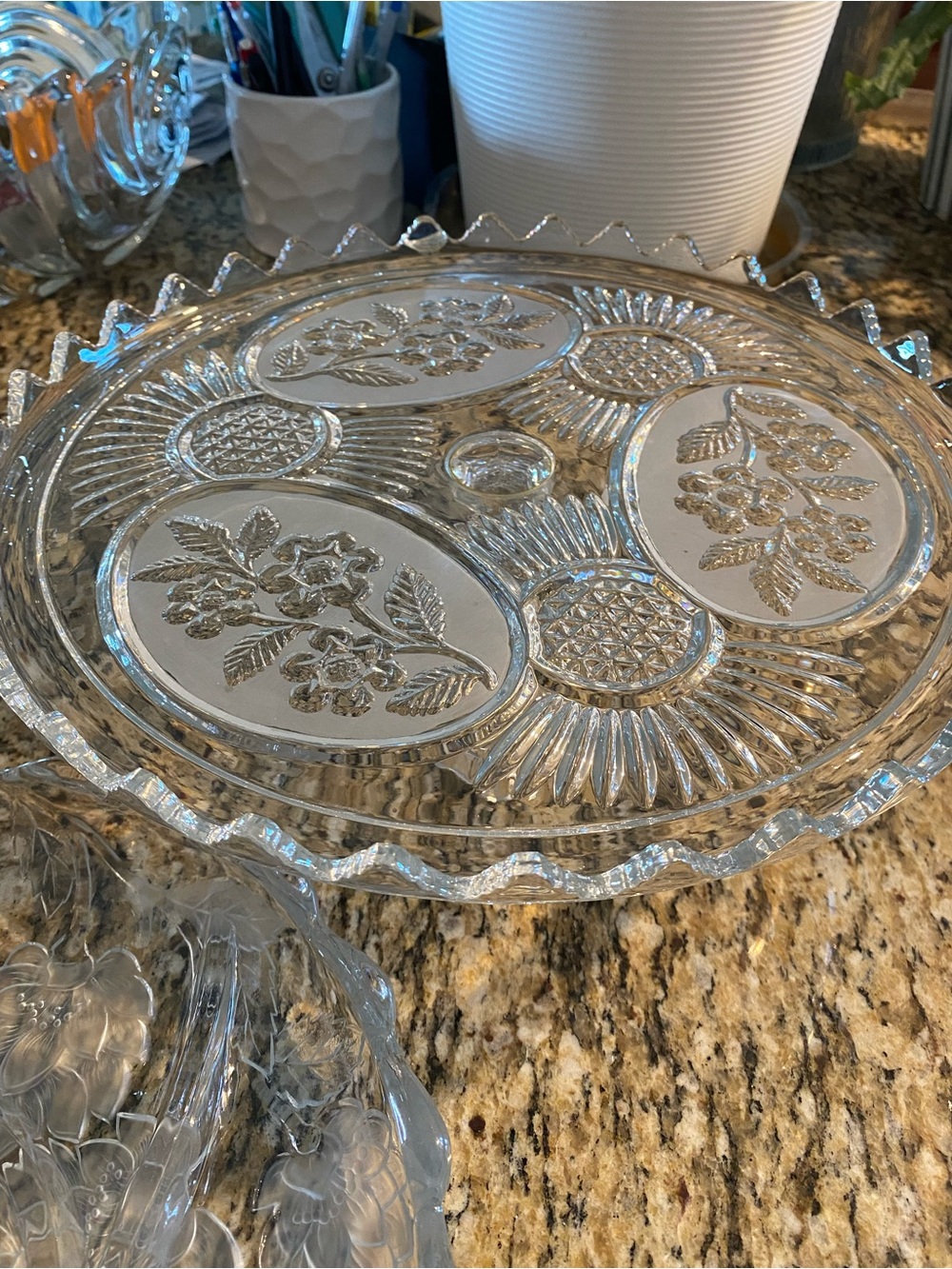 Clear Glass Floral Serving Platter - Elegant Home Dining